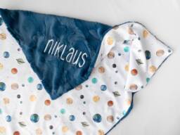 Planets Solar System Personalized Baby Blanket, Shower Gift, Blue Nursery, Boy Outer Space - thumbnail 1