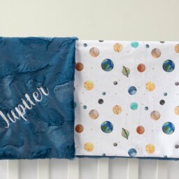 Planets Solar System Personalized Baby Blanket, Shower Gift, Blue Nursery, Boy Outer Space - thumbnail 3