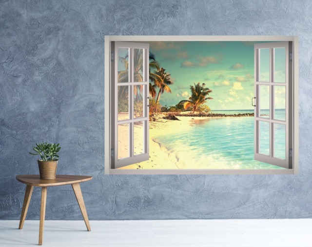 Maldives Beach Vacation View Window 3D Wall Decal Art Removable The Wallpaper Mural Sticker Vinyl Home Decor - image 1