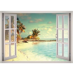 Maldives Beach Vacation View Window 3D Wall Decal Art Removable The Wallpaper Mural Sticker Vinyl Home Decor - thumbnail 2