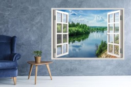 Minnesota Lake Landscape View Window 3D Wall Decal Art Removable Wallpaper Mural Decor - thumbnail 1