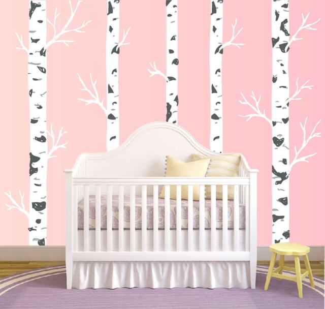Nursery Birch Tree Wall Decal Forest Sticker Removable Realistic Woodland Art - 5 Trees 1308 - image 1