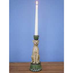 Leopard Candleholder - Resin Cheetah & Green Leaf Animal Candlestick Exotic Dinner Candle Holder 24cm Boho Interiors - thumbnail 3