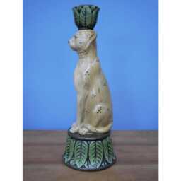 Leopard Candleholder - Resin Cheetah & Green Leaf Animal Candlestick Exotic Dinner Candle Holder 24cm Boho Interiors - thumbnail 4