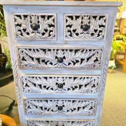 Tall Chest Of Draws Carved Wooden Storage White/Beige/Cream 6 Drawers Shabby Chic Hand - thumbnail 3
