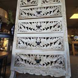 Tall Chest Of Draws Carved Wooden Storage White/Beige/Cream 6 Drawers Shabby Chic Hand - thumbnail 2