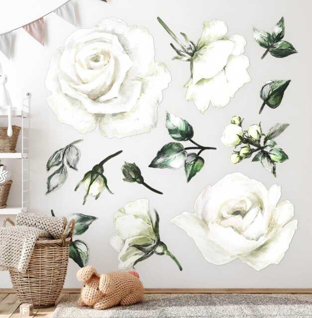 Bright Flowers Wall Stickers For Kids Room, White Baby Room Decor, Plants Decal Children's Self Adhesive - image 1