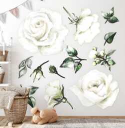 Bright Flowers Wall Stickers For Kids Room, White Baby Room Decor, Plants Decal Children's Self Adhesive - thumbnail 1