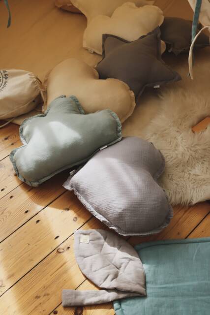 Grey Heart Muslin Pillow, Decorative Children's Kids Room Decor, Baby Pillow Star Grey - image 1