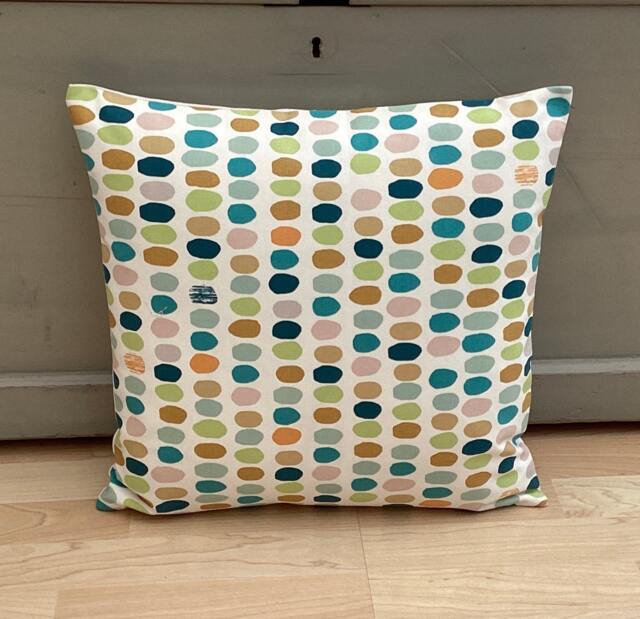 Handmade Polka Dot Linen Cream Teal, Blue, Orange Accent Throw Pillow Sham Cushion Cover - image 1