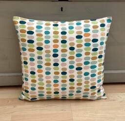 Handmade Polka Dot Linen Cream Teal, Blue, Orange Accent Throw Pillow Sham Cushion Cover - thumbnail 1