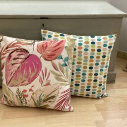 Handmade Polka Dot Linen Cream Teal, Blue, Orange Accent Throw Pillow Sham Cushion Cover - thumbnail 4