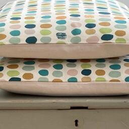 Handmade Polka Dot Linen Cream Teal, Blue, Orange Accent Throw Pillow Sham Cushion Cover - thumbnail 3
