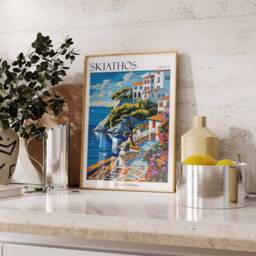 Skiathos Greece Travel Poster Coastal Floral Art Print - thumbnail 3