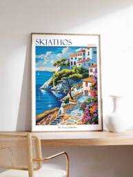 Skiathos Greece Travel Poster Coastal Floral Art Print - thumbnail 1
