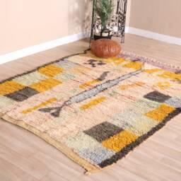 Vintage Yellow Boujaad Rug, Authentic Moroccan Rug 5x7 Ft - thumbnail 3