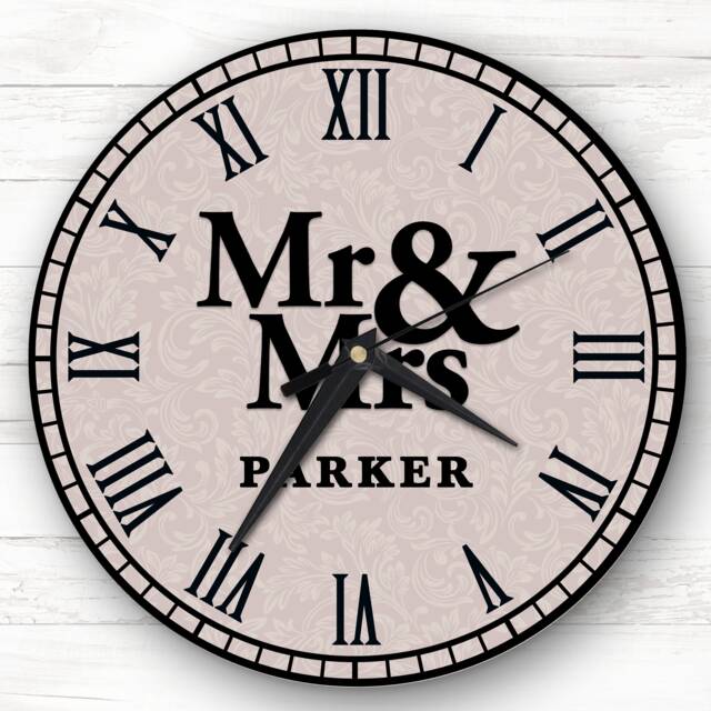 Mr & Mrs Neutral Floral Background Romantic Couple Gift Personalised Clock - image 1