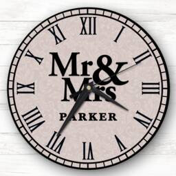 Mr & Mrs Neutral Floral Background Romantic Couple Gift Personalised Clock - thumbnail 1