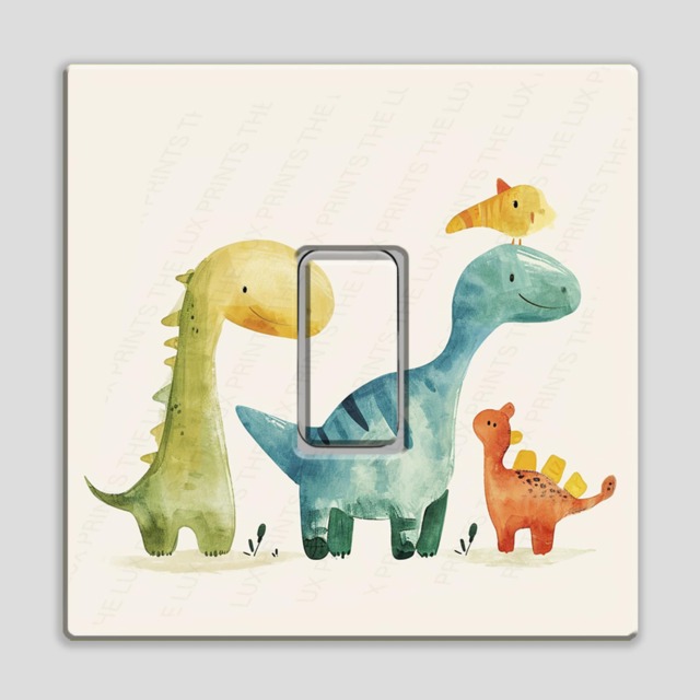 Cute Dinosaur Friends D3 Light Switch Sticker Decal Kids Bed Room Boy Girl Decor Nursery New Born Home Wall Decoration Pastel Neutral Colour