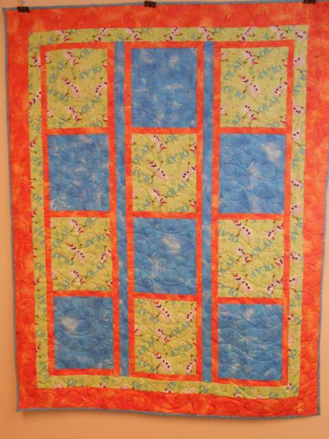 "Handmade Olaf Throw Quilt Blue & Orange Youth Quilt - 50"" X 64" - image 1