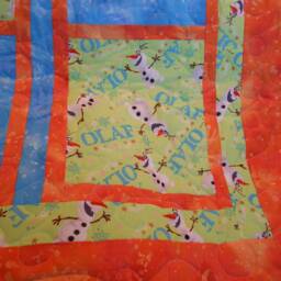 "Handmade Olaf Throw Quilt Blue & Orange Youth Quilt - 50"" X 64" - thumbnail 4