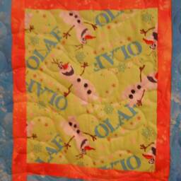 "Handmade Olaf Throw Quilt Blue & Orange Youth Quilt - 50"" X 64" - thumbnail 2