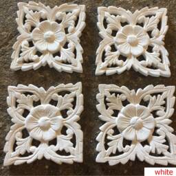 Wood Carved Panels Set Of 4, Mandala Wall Art Hanging, Mounted Wood Panels, White Lotus, Thai Carving, Brown Stain Carving, Teak - thumbnail 2