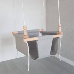 Cozy Baby Swing Beech Wood, Cotton Canvas, Modern Nursery Decor - thumbnail 2