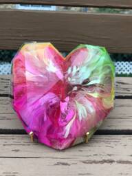 Resin Geometric Heart, Green, Pink, Yellow, Orange