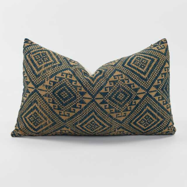 Vintage Tai Lu Kilim Lumbar Pillow Cover - Handspun Indigo Hemp, 12x20 - image 1