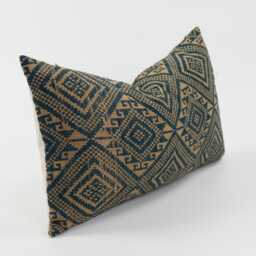 Vintage Tai Lu Kilim Lumbar Pillow Cover - Handspun Indigo Hemp, 12x20 - thumbnail 3
