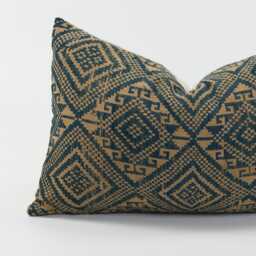 Vintage Tai Lu Kilim Lumbar Pillow Cover - Handspun Indigo Hemp, 12x20 - thumbnail 4