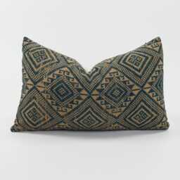 Vintage Tai Lu Kilim Lumbar Pillow Cover - Handspun Indigo Hemp, 12x20 - thumbnail 1