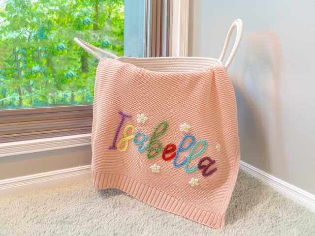 Custom Embroidered Baby Name Blanket - Personalised Newborn Gift For Announcement & Shower - Unique - image 1