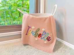 Custom Embroidered Baby Name Blanket - Personalised Newborn Gift For Announcement & Shower - Unique - thumbnail 1