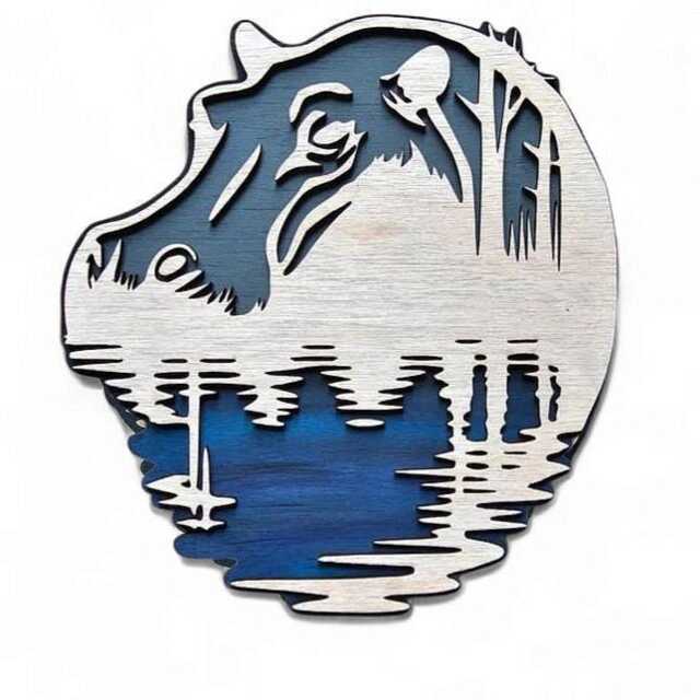 3D Hippo Wall Art - Wooden Safari River Animal Decor Wildlife Home Accent Rustic Laser Cut Sign Handmade Nature Christmas Gift - image 1