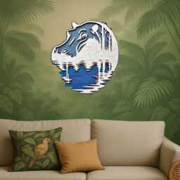 3D Hippo Wall Art - Wooden Safari River Animal Decor Wildlife Home Accent Rustic Laser Cut Sign Handmade Nature Christmas Gift - thumbnail 3