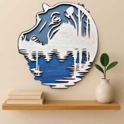 3D Hippo Wall Art - Wooden Safari River Animal Decor Wildlife Home Accent Rustic Laser Cut Sign Handmade Nature Christmas Gift - thumbnail 2