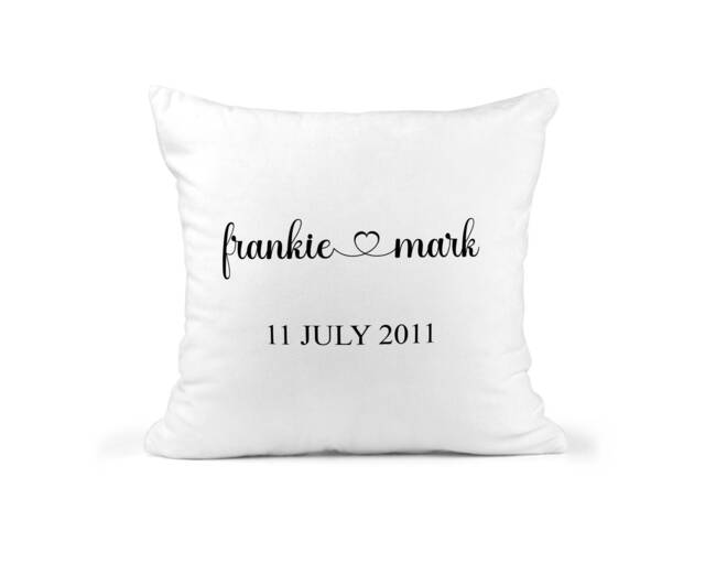 Personalised Custom Name & Date Couple Cushion - Valentines Gift Anniversary Honeymoon Wedding Present Newlywed Pillow