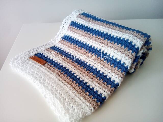 Crochet Baby Blanket, Striped Cotton Knit, Shower Gift - image 1
