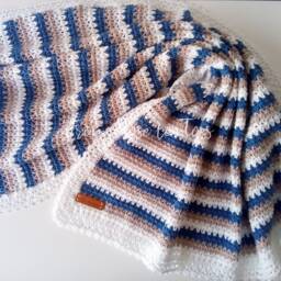 Crochet Baby Blanket, Striped Cotton Knit, Shower Gift - thumbnail 3