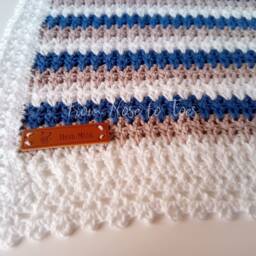 Crochet Baby Blanket, Striped Cotton Knit, Shower Gift - thumbnail 2