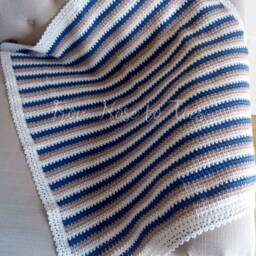 Crochet Baby Blanket, Striped Cotton Knit, Shower Gift - thumbnail 4