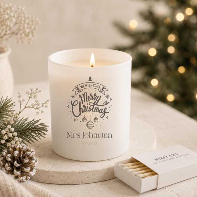 Teacher Christmas Engraved Candle - White Matt Jar Cotton Wick Scents+- Glow Effect - image 1