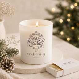 Teacher Christmas Engraved Candle - White Matt Jar Cotton Wick Scents+- Glow Effect - thumbnail 1
