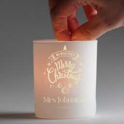 Teacher Christmas Engraved Candle - White Matt Jar Cotton Wick Scents+- Glow Effect - thumbnail 2