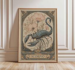 Scorpio Zodiac Poster, Astrology Wall Art Print, Vintage Horoscope Artwork, Star Sign Decor, Mystical Boho Gift - thumbnail 1