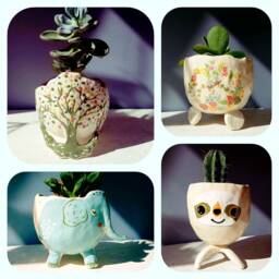 The Very Fun Collection 3 - Handmade Ceramic Plant Pot, Succulent Indoor Outdoor Planter. Tree Of Life, Peace, Sloth, Elephant. Gifts - thumbnail 1