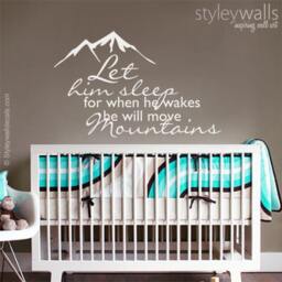 Let Him Sleep Wall Decal, For When He Wakes Up Will Move Mountains Mountain Quote Boys Room Decal - thumbnail 3