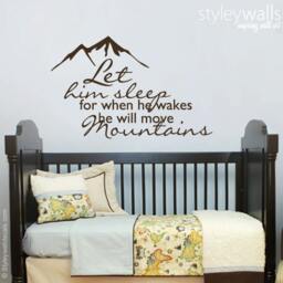 Let Him Sleep Wall Decal, For When He Wakes Up Will Move Mountains Mountain Quote Boys Room Decal - thumbnail 2